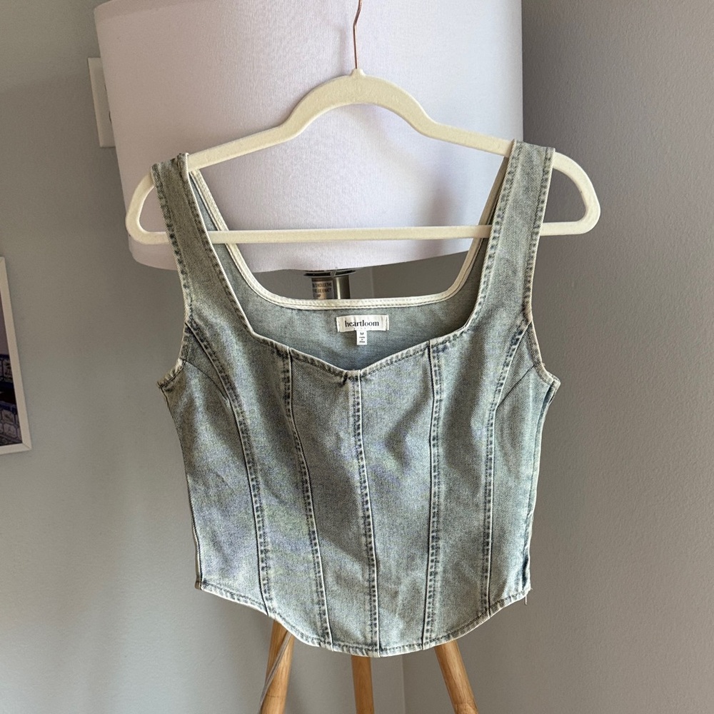 Heartloom Faded Light Blue Denim Corset Tank